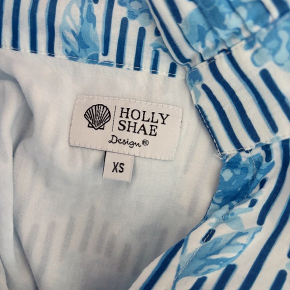 Holly Shae Blue Floral Stripe Button Front Tunic Blouse XS - Picture 6 of 8